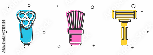 Set Electric razor blade for men, Shaving brush and Shaving razor icon. Vector