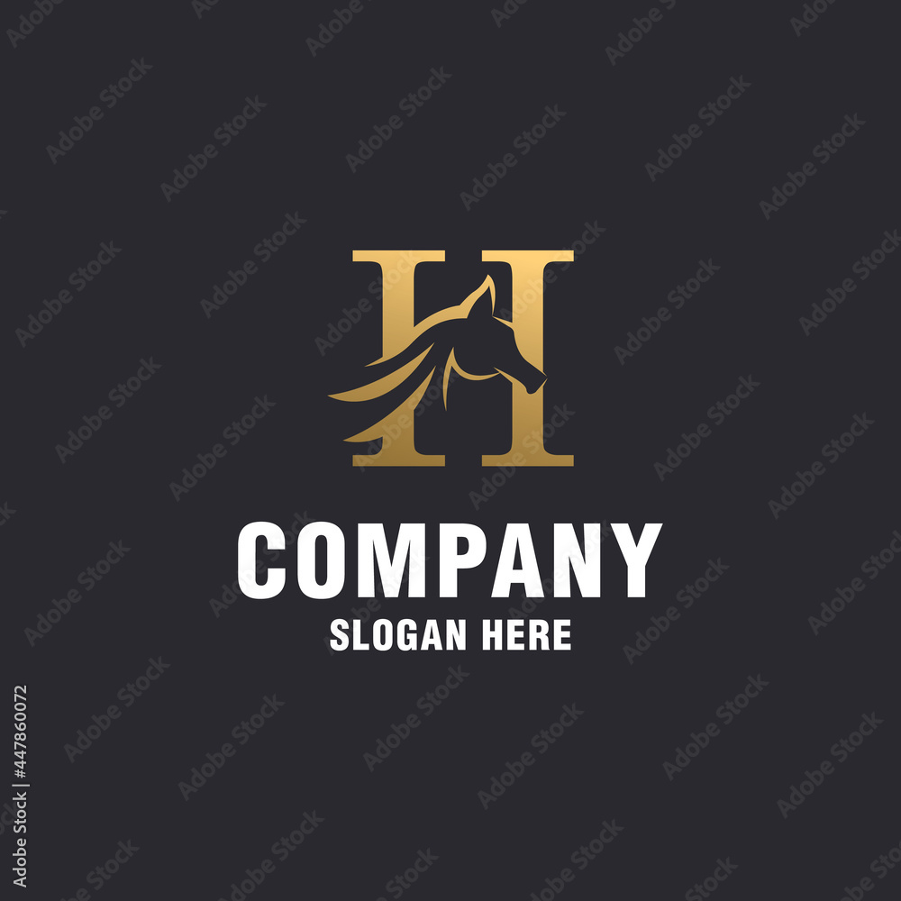 Luxury letter H with abstract horse logo template
