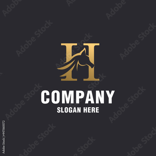 Luxury letter H with abstract horse logo template