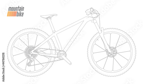 Vector black line bicycle. Mountain bike. Isolated on white background.