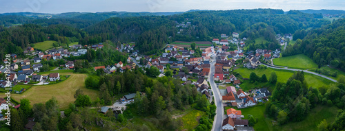 Aerial view of the city Plech in Germany, on a sunny day in spring.