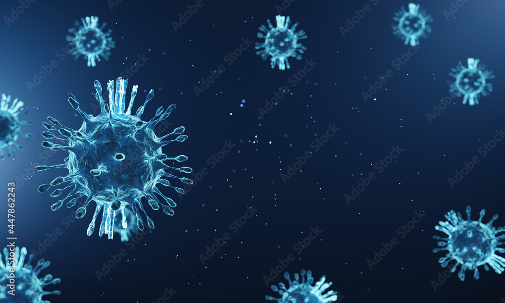 Corona virus mutation under microscope , COVID 19 pandemic since 2019 to every country .The virus strong mutate for expand epidemic and difficult to treatment,3d render technique Corona virus mutation under microscope , COVID 19 pandemic since 2019 to every country .The virus strong mutate for expand epidemic and difficult to treatment,3d render technique