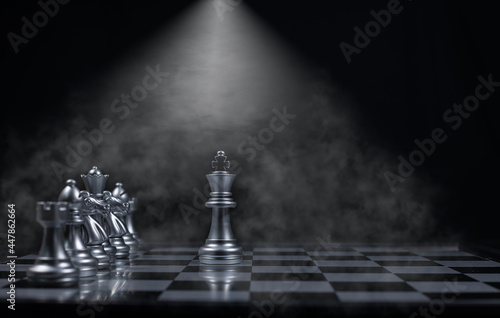 Chess board game between king silver team and king golden team is stategy game as business challange competitive game ,this business stategy plan concept.