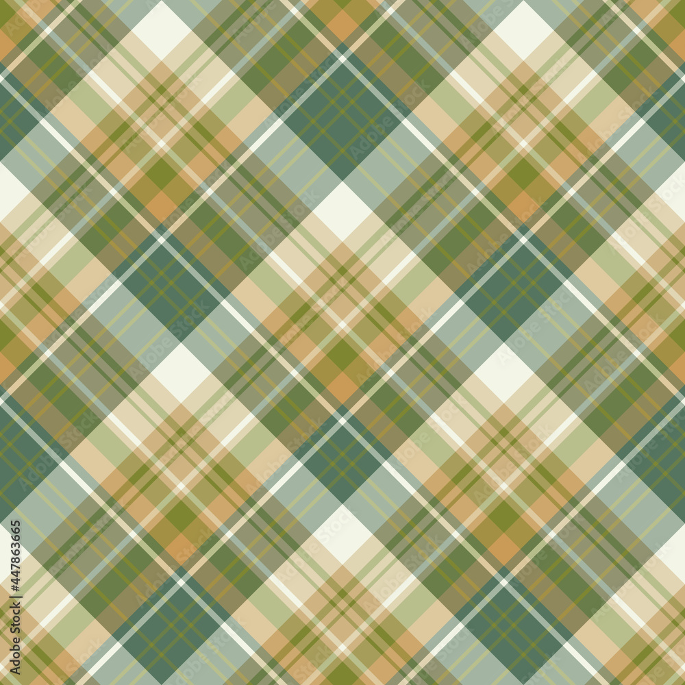 Seamless pattern in discreet green, beige and light orange colors for plaid, fabric, textile, clothes, tablecloth and other things. Vector image. 2