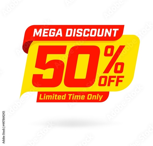 Mega discount 50 percent off limited time template isolated
