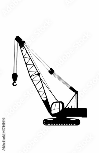 Vector icon of hydraulic crawler mobile crane. Signs. photo