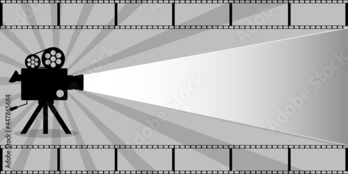 movie time sign banner Recording projector icons Old picture roll frame Filmstrip. Spotlight Festival. cinema poster or flyer template for your design. vector illustration