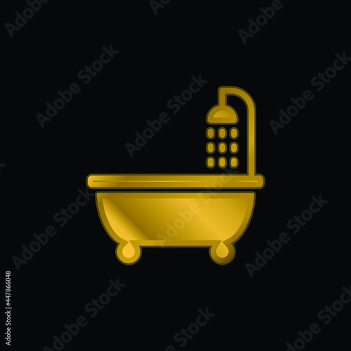 Bathtub gold plated metalic icon or logo vector