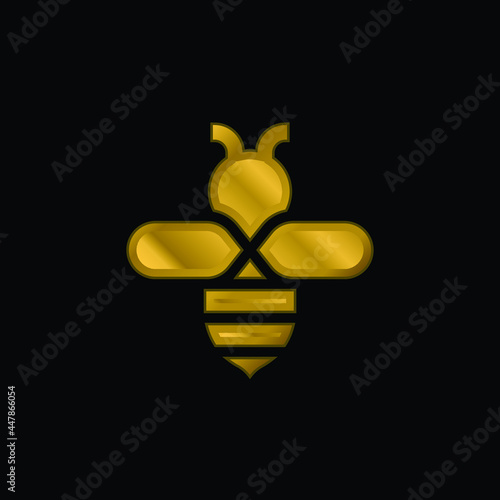 Bee gold plated metalic icon or logo vector