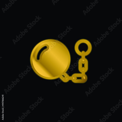 Ball And Chain gold plated metalic icon or logo vector