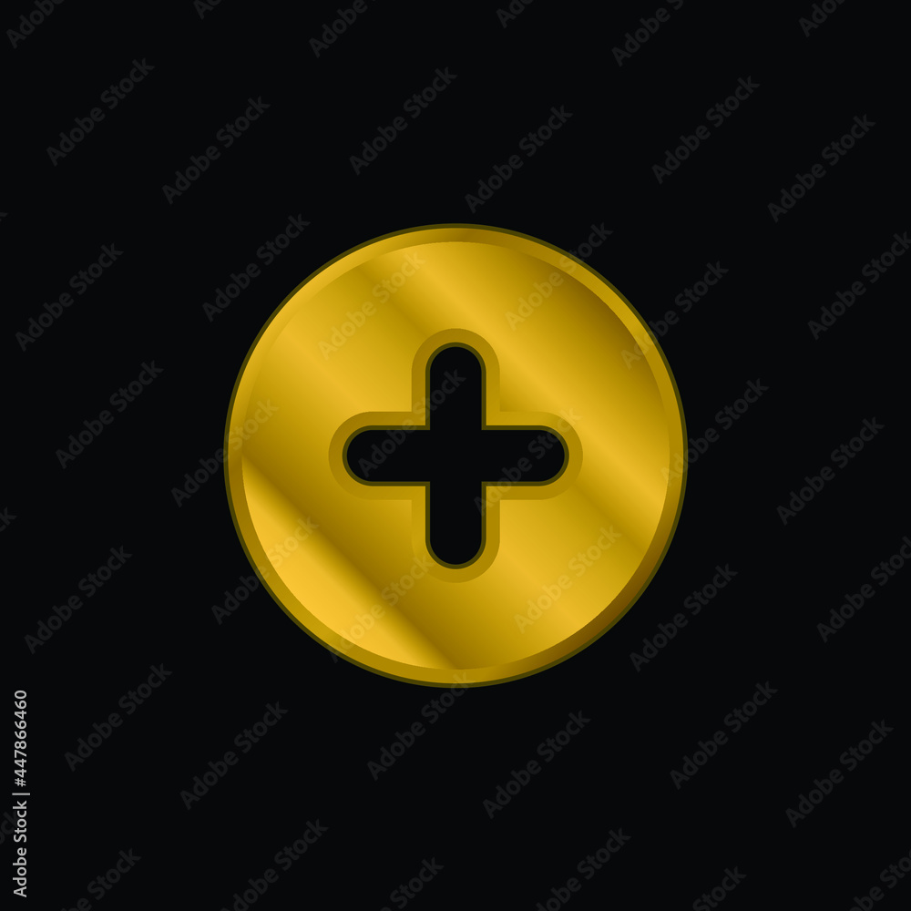 Fototapeta premium Add Round Button gold plated metalic icon or logo vector