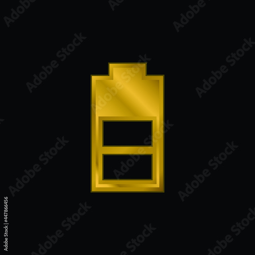 Battery With Half Charge gold plated metalic icon or logo vector