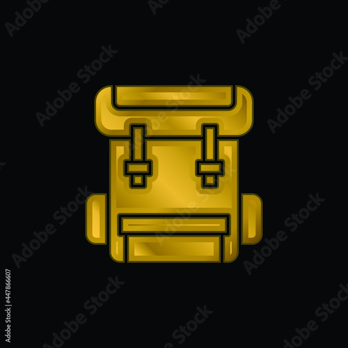 Backpack gold plated metalic icon or logo vector