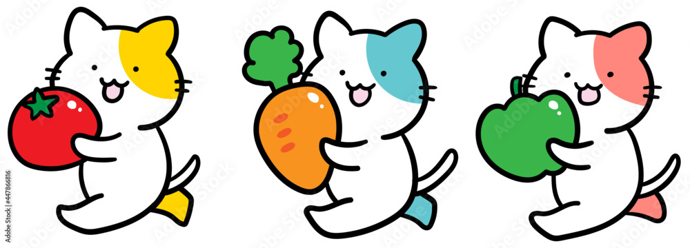 野菜を持って行進するねこのキャラクターのイラスト Stock Vector Adobe Stock