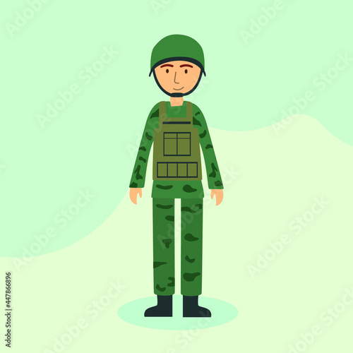 Young female soldier uniform, woman profession flat vector graphic style