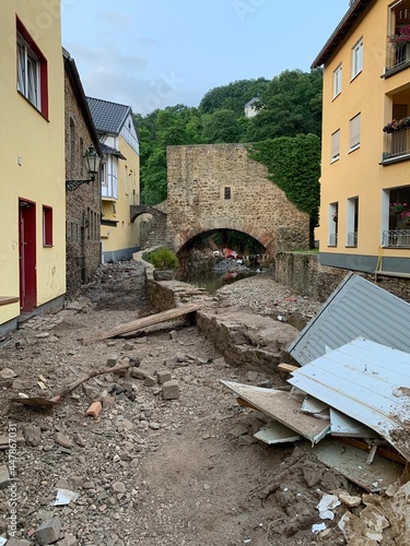 Bad Munstereifel, Germany. July 22, 2021.
A week after a major flood. Heavy torrential rains fell for more than a day. Rivers and streams overflowed their banks. photo