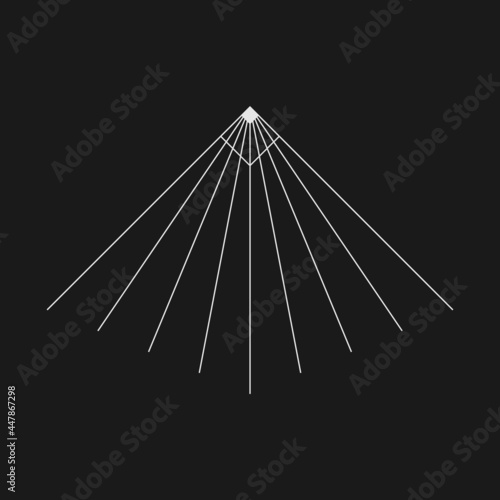 Retrofuturistic perspective tunnel. Cyber retro design element. Wireframe tunnel in cyberpunk 80s style. Perspective geometry for poster, cover, merch in retrowave style. Vector