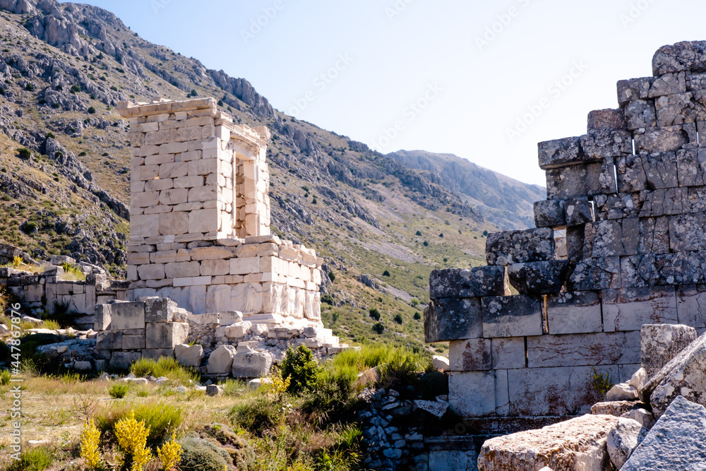Historical buildings in the ancient city of Sagalassos. Thousands of years old ancient city of Sagalassos in Burdur. Sagalassos is the most important city of the Pisidia Region. Selective focus.