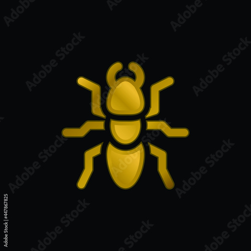 Ant gold plated metalic icon or logo vector
