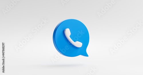 Blue phone icon or contact website mobile symbol isolated on classic communication telephone white background with service support hotline concept. 3D rendering. photo