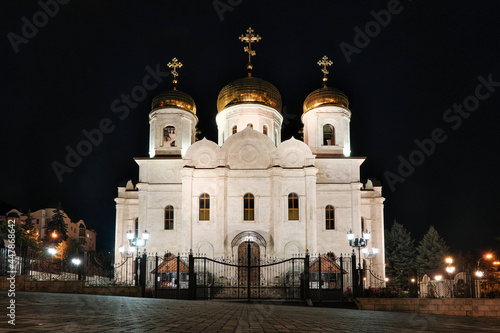 Night view of Spassky cathedral. Pyatigorsk, Stavropol Krai, Caucasus, Russia.