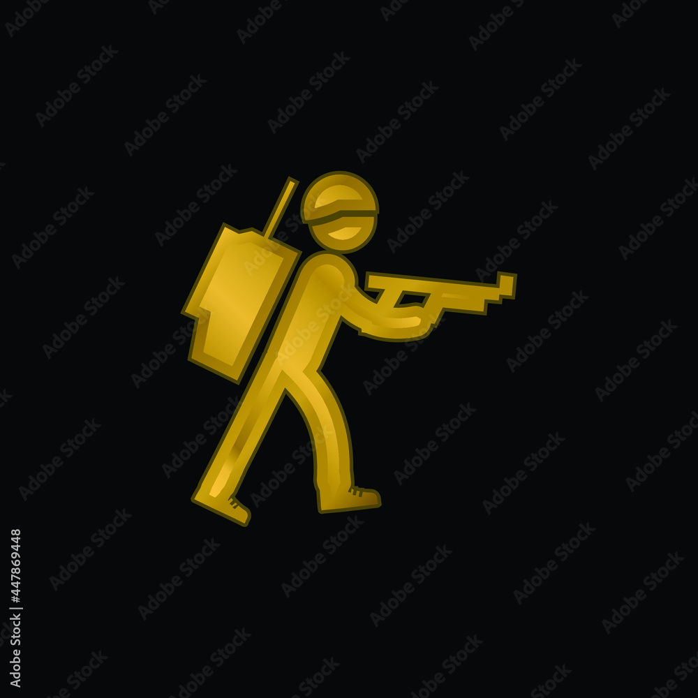 Fototapeta premium Army Soldier Walking gold plated metalic icon or logo vector