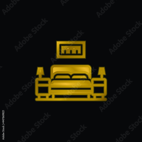 Bedroom gold plated metalic icon or logo vector