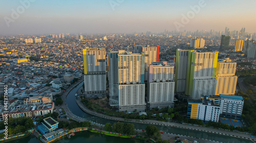 Aerial view on the Wisma Athlete Kemayoran becomes COVID 19 Emergency Hospital in Indonesia. Jakarta, Indonesia