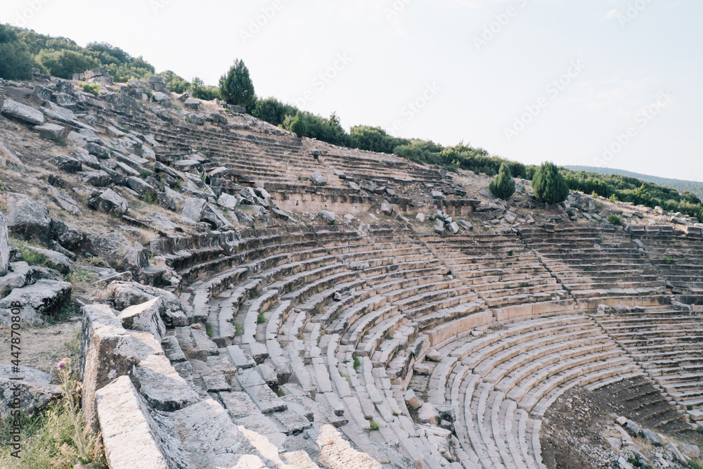 The theater in the ancient city of Kibyra. Ancient theater ruins. Historical ancient theater in Burdur Gölhisar. The city of the Pergamon Kingdom. Selective  focus.
