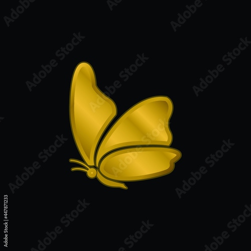 Big Wing Butterfly gold plated metalic icon or logo vector