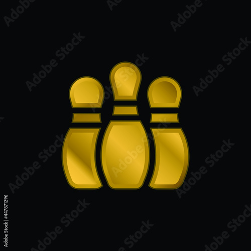 Bowling Pins gold plated metalic icon or logo vector
