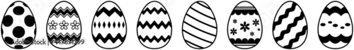 Osterei Kollektion auf einem weißen isolierten Hintergrund.
Jedes Ei als zusammengefügte Form. Schwarz und weiß. Farbe änderbar.