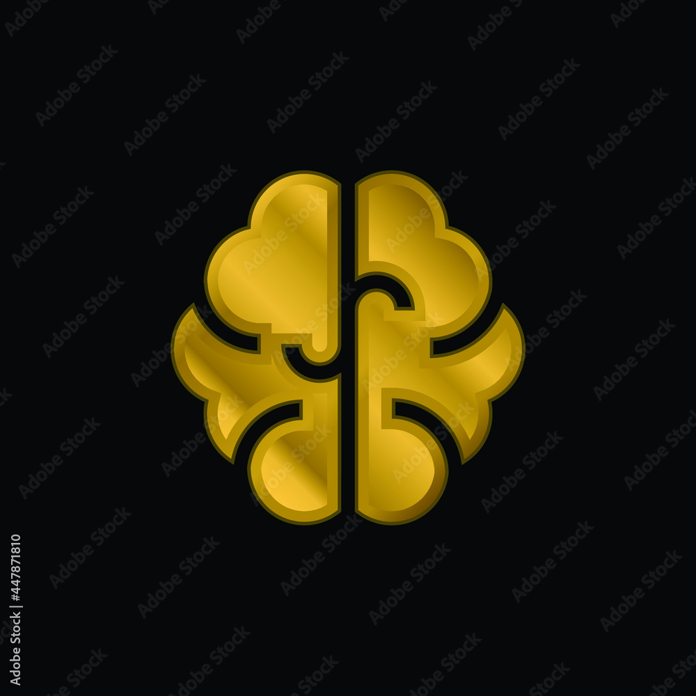 Brain gold plated metalic icon or logo vector Brain gold plated metalic icon or logo vector