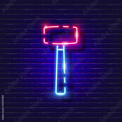 Mallet neon icon. Vector illustration for design. hammer glowing sign. Construction tools concept.