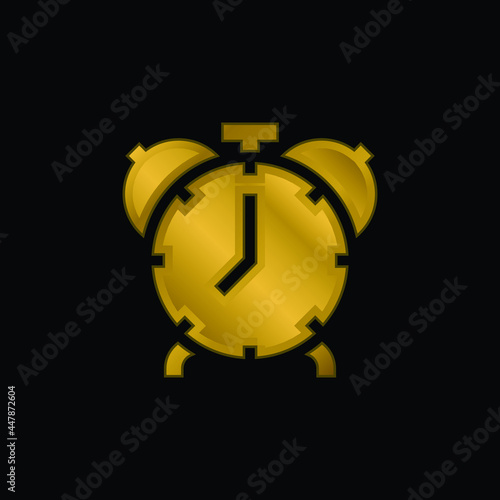 Alarm Clock gold plated metalic icon or logo vector