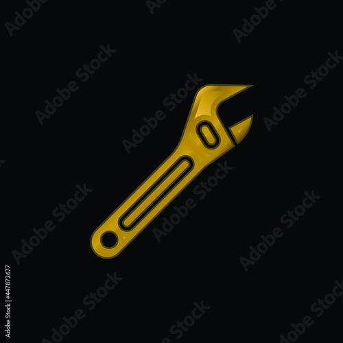 Adjustable Spanner gold plated metalic icon or logo vector