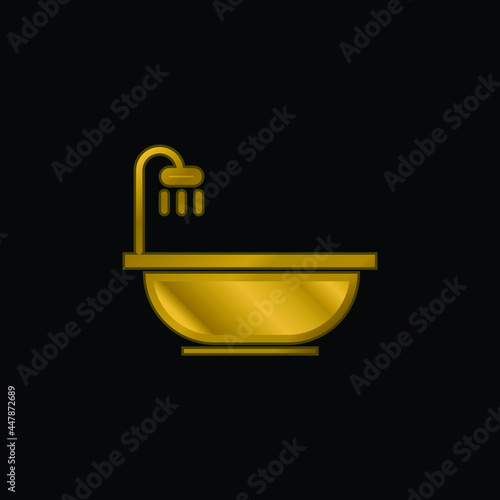 Bathtub gold plated metalic icon or logo vector