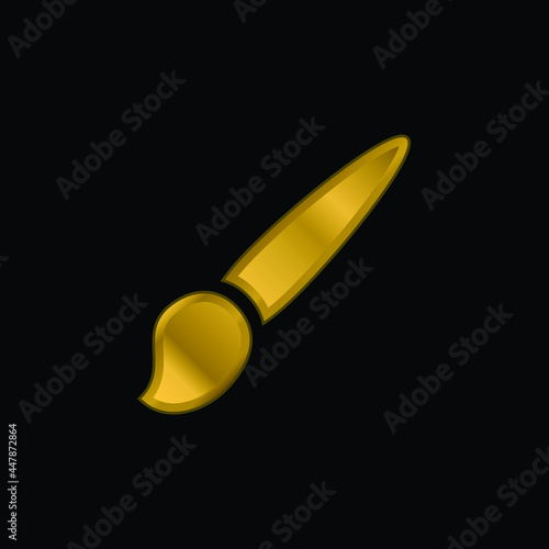 Artist Brush gold plated metalic icon or logo vector