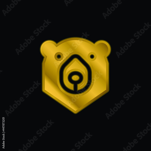 Bear gold plated metalic icon or logo vector
