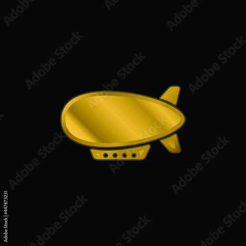Airship Side View gold plated metalic icon or logo vector