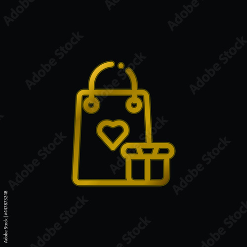 Bag gold plated metalic icon or logo vector