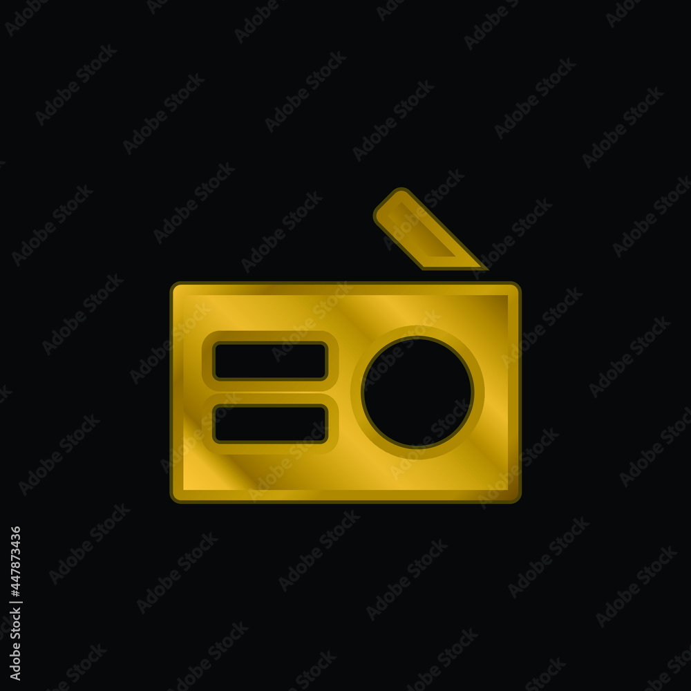 Antique Radio gold plated metalic icon or logo vector