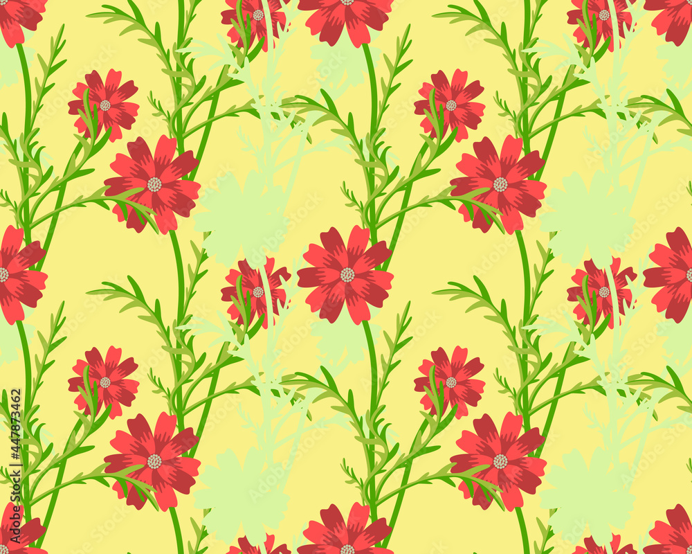 Camomile flowers with silhouette seamless pattern.