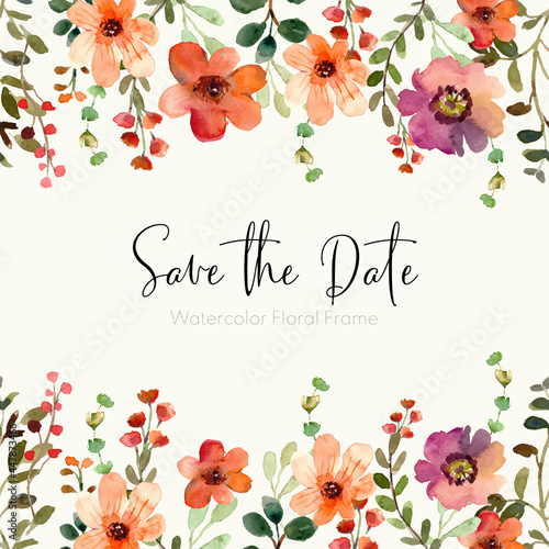 Save the date floral watercolor frame border