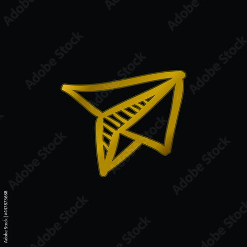 Airplane Toy Of Folded Paper gold plated metalic icon or logo vector