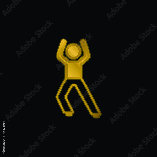 Boy Standing Up Stretching Leg gold plated metalic icon or logo vector