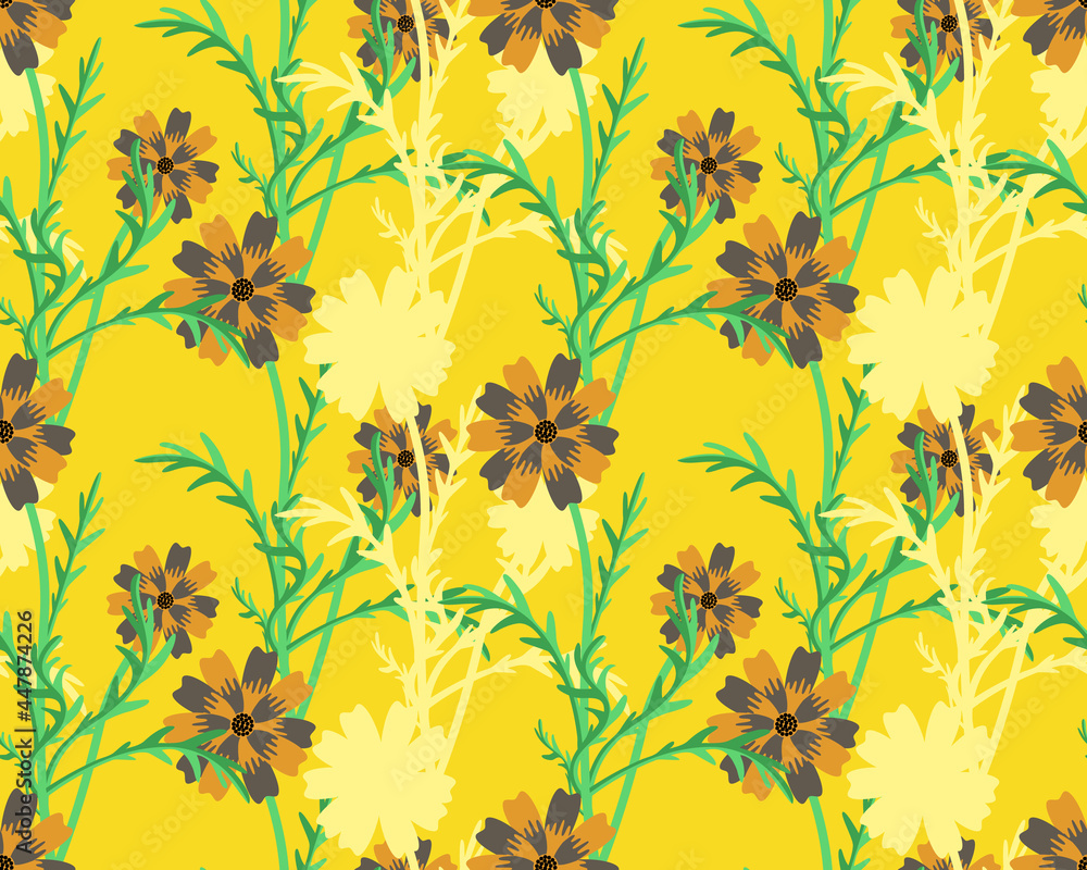 Camomile flowers with silhouette seamless pattern. Camomile flowers with silhouette seamless pattern.