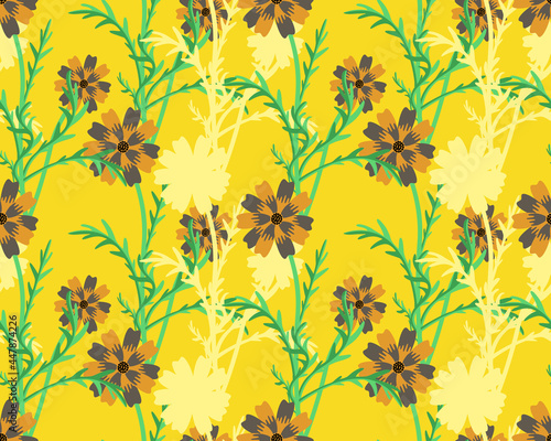 Camomile flowers with silhouette seamless pattern.