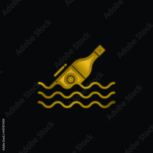 Bottle gold plated metalic icon or logo vector