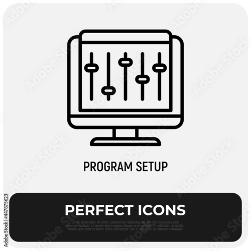 Program setup thin line icon, settings on PC. Software installation. Modern vector illustration.